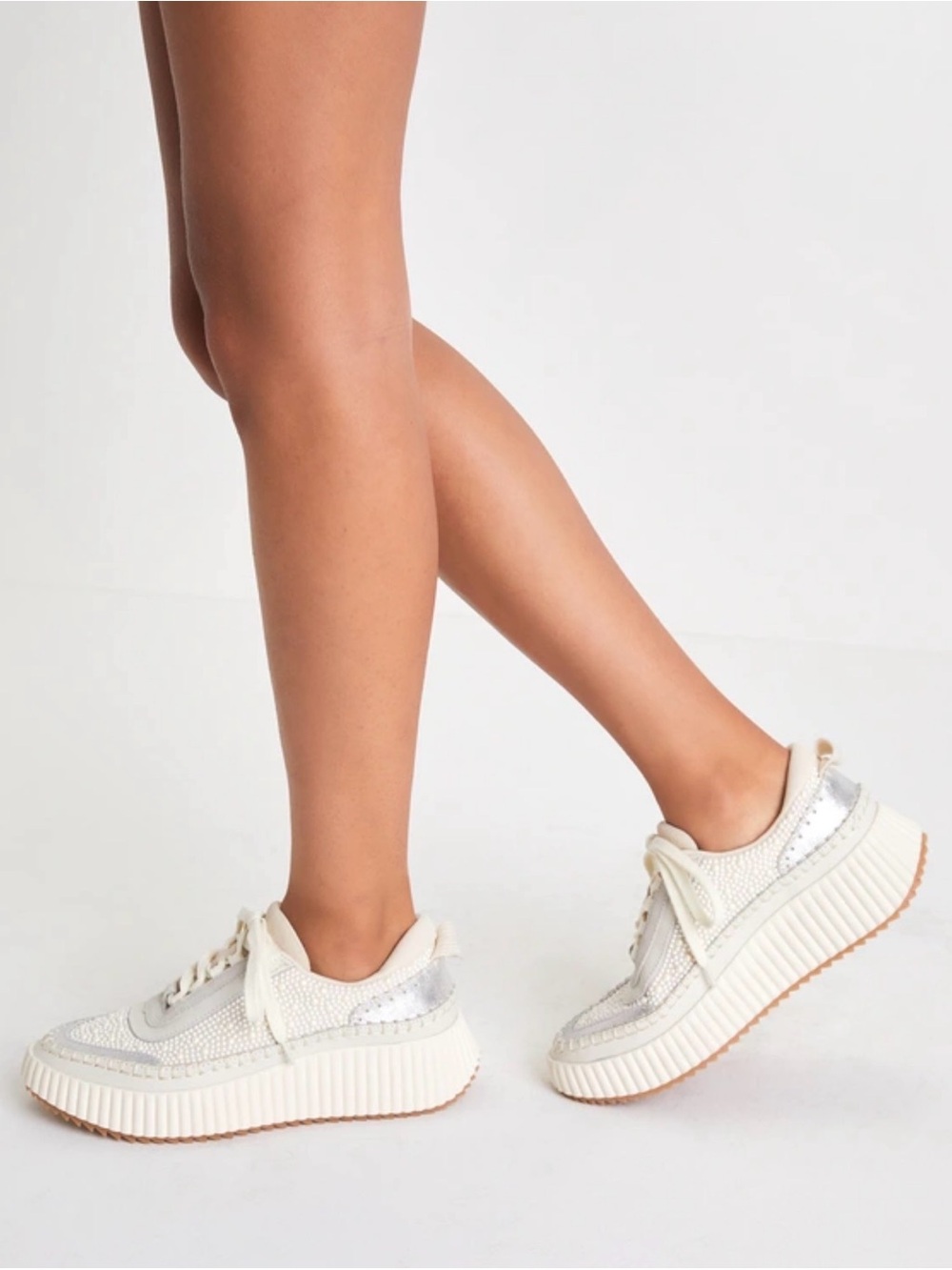 Dolce Vita Ivory Pearl Embellished Platform Sneakers Size 8.5